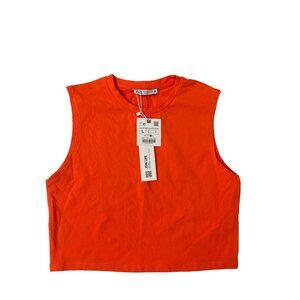 Zara Orange Cropped Muscle Tank Top